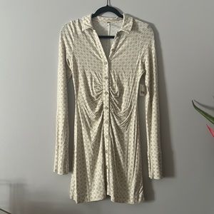 • FREE PEOPLE • Shayla Ruched Mini Button Down Shirt Dress • Ivory - Small